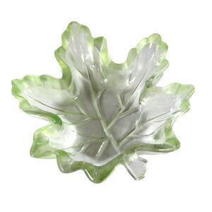 Glass Candy Dish Maple Leaf Green Transparent Heavy 5 x 6 inch Fall Leaves